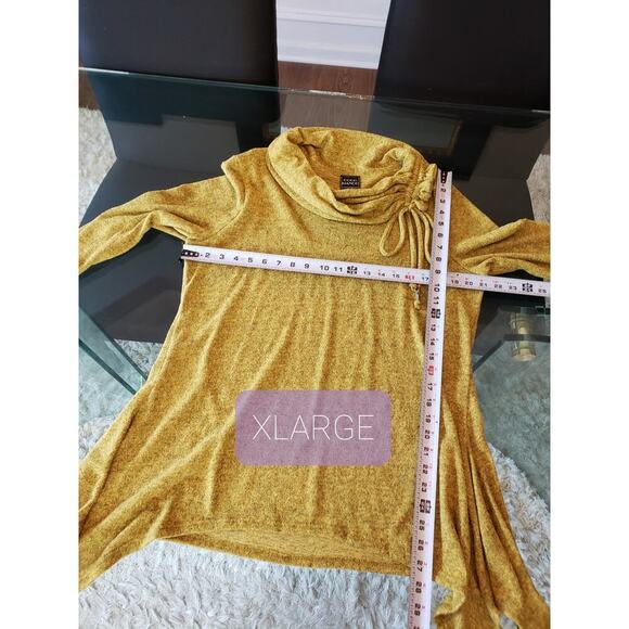 Coco Bianco Sweater Women's XL Yellow Knit Cowl Neck Asymmetrical Slit Hem - Picture 7 of 12